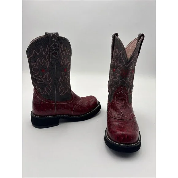 Ariat Boots Womens Size 6 B ProBaby Ostrich Print Red & Grey 16708 - Picture 2 of 9